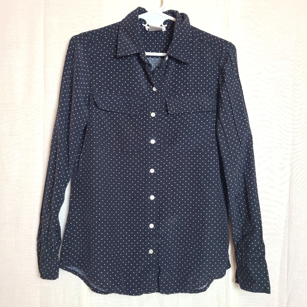 Kate Hill Women's S Button-Down Blouse Black Polka Dot Chic Feminine Lightweight